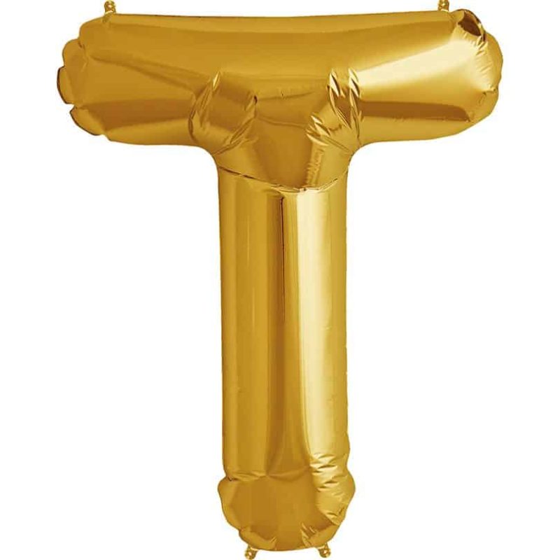 Gold Letter T Helium Filled - 34"