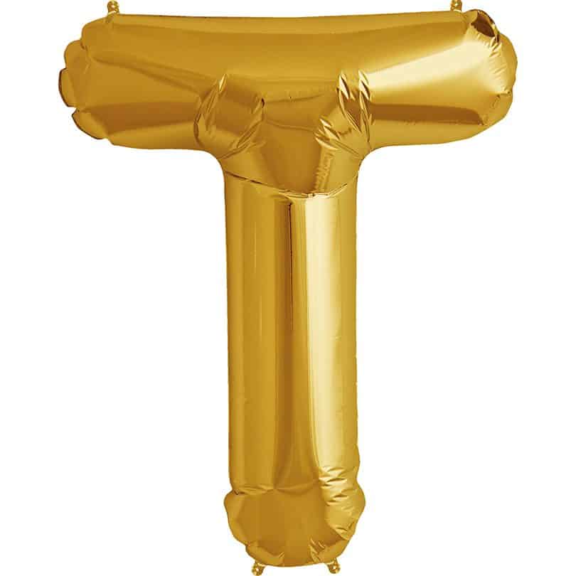 Gold Letter T Helium Filled - 34"