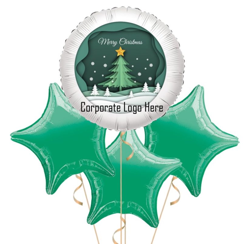 Christmas Branded Corporate Balloon Bouquet - 3's Green
